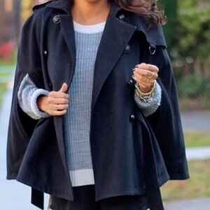 Banana Republic Italian Wool Cape Jacket Double-Breasted Cape with Tie